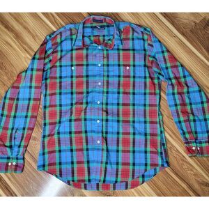 Mens Size Medium Colorful Madras Plaid‎ Long Sleeve Button Up Shirt Steeplechase